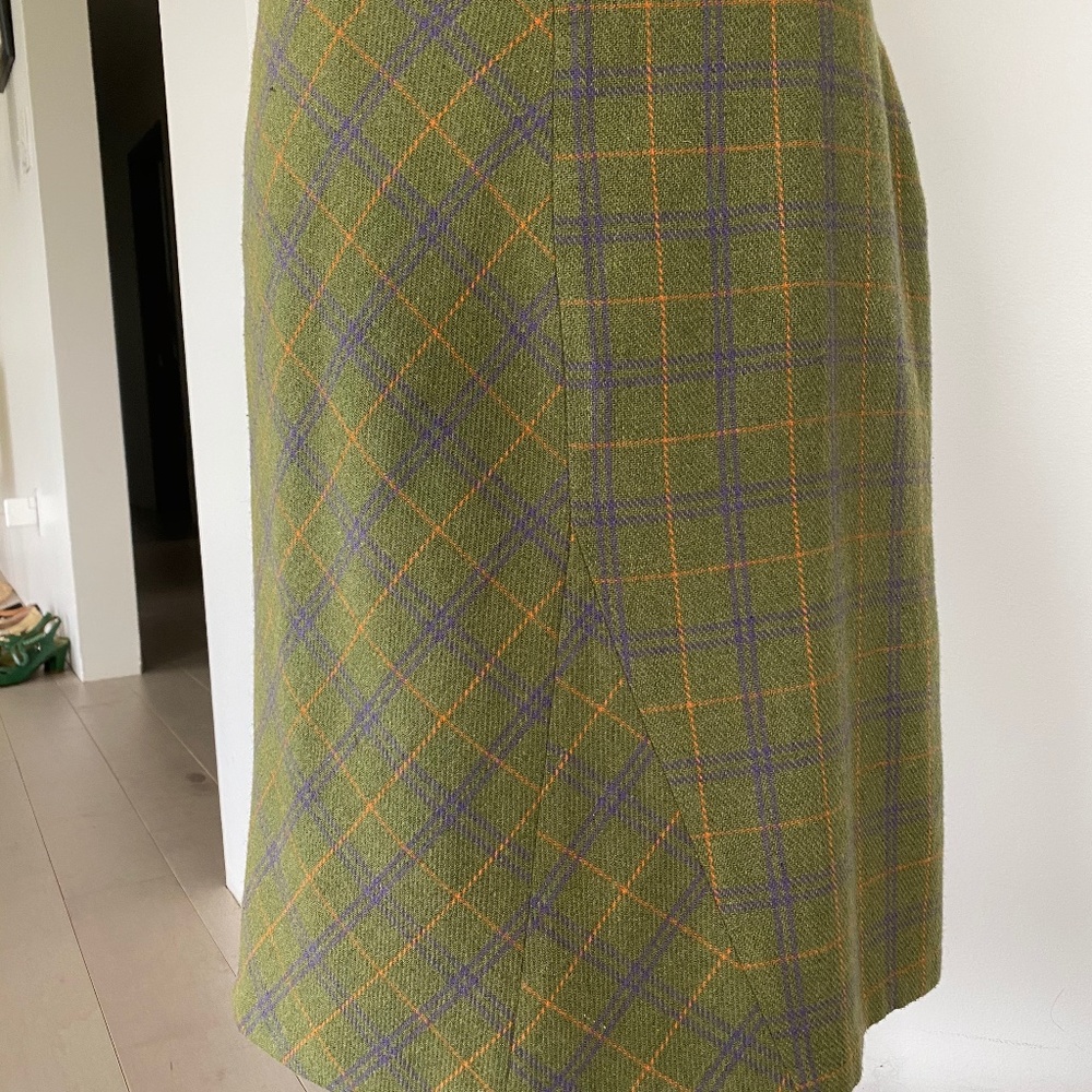 Kenneth Cole green plaid wool skirt 6